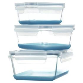 3 Glass Nestable Food Storage Containers - Navy