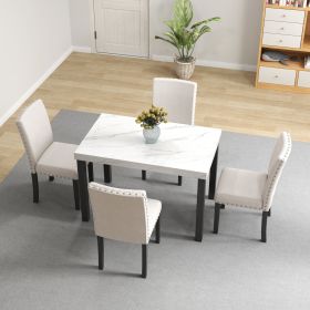 Five-piece dining set with imitation marble tabletop, restaurant combination set, solid wood dining table and 4 chairs