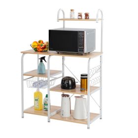 Light Beige Kitchen Baker's Rack Utility Storage Shelf 35.5" Microwave Stand 4-Tier 3-Tier Shelf for Spice Rack Organizer Workstation with 10 Hooks RT