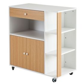 Kitchen Island Cart with 5 Shelves 1 Drawer, Rolling Kitchen Storage, Mobile Island on Wheels, White & Wood