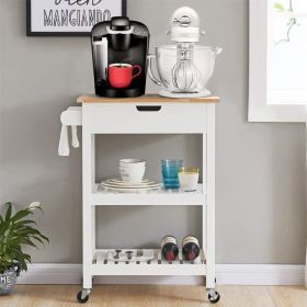 Rolling Kitchen Cart Microwave Storage Island with Wheels White for Dining Rooms Kitchens and Living Rooms