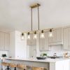 Modern Industrial 5-Light Chandelier with Clear Glass Shades, Golden Metal Frame Hanging Ceiling Light Fixture for Dining Room, Kitchen Island