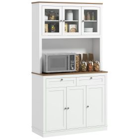 HOMCOM 71" Tall Kitchen Pantry Storage Cabinet with Microwave Stand, Freestanding Buffet with Hutch, 2 Drawers, 5 Doors