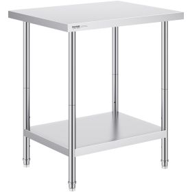 VEVOR Stainless Steel Prep Table, 24 x 30 x 34 Inch, Heavy Duty Metal Worktable with 3 Adjustable Height Levels