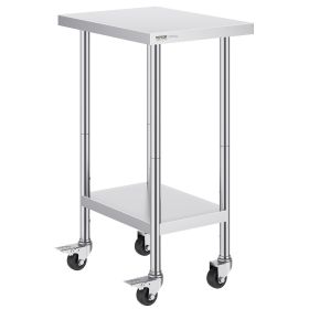 VEVOR Stainless Steel Work Table 24 x 18 x 38 Inch, with 4 Wheels, 3 Adjustable Height Levels