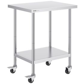 VEVOR Stainless Steel Work Table 24 x 30 x 38 Inch, with 4 Wheels, 3 Adjustable Height Levels