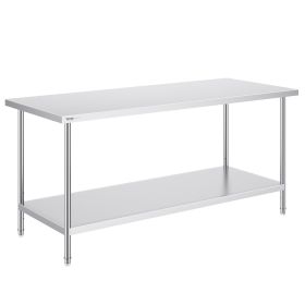 VEVOR Stainless Steel Prep Table, 30 x 72 x 34 Inch, Heavy Duty Metal Worktable with 3 Adjustable Height Levels