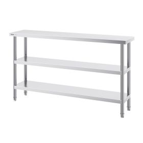 VEVOR Stainless Steel Food Prep Table, 14 x 60 x 34 Inch Commercial Kitchen Worktable, with 2 Adjustable Undershelf