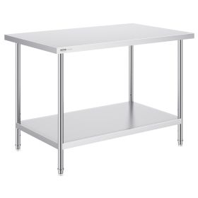 VEVOR Stainless Steel Prep Table, 30 x 48 x 34 Inch, Heavy Duty Metal Worktable with 3 Adjustable Height Levels