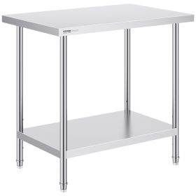 VEVOR Stainless Steel Prep Table, 24 x 36 x 34 Inch, Heavy Duty Metal Worktable with 3 Adjustable Height Levels