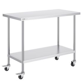 VEVOR Stainless Steel Work Table 24 x 48 x 38 Inch, with 4 Wheels, 3 Adjustable Height Levels