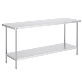 VEVOR Stainless Steel Prep Table, 24 x 72 x 34 Inch, Heavy Duty Metal Worktable with 3 Adjustable Height Levels