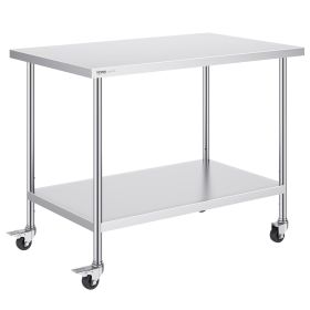 VEVOR Stainless Steel Work Table 30 x 48 x 38 Inch, with 4 Wheels, 3 Adjustable Height Levels