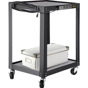 VEVOR AV Cart, 26 Inch Height Media Cart with Power Strip, 24 x 18" Presentation Cart with 2 Shelves, 4 Rolling Casters and 2 Locking Brakes