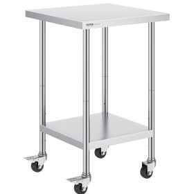 VEVOR Stainless Steel Work Table 24 x 24 x 38 Inch, with 4 Wheels, 3 Adjustable Height Levels