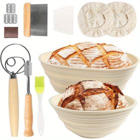 Sourdough Bread Starter Kit, 2 Silicone Foldable Banneton Bread Proofing Baskets, Bread Proofing Kit Including Bread Lame, Dough Scraper