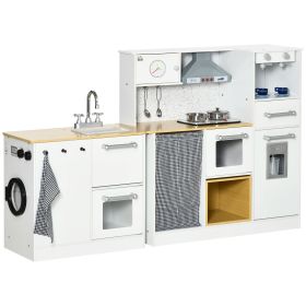 Kids Wooden Kitchen Playset with Sound Effects and Tons of Countertop Space, Wooden Corner Play Kitchen Set with Washing Machine