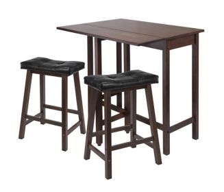 3-Pc Lynnwood Drop Leaf Kitchen Table with 2 Cushion Saddle Seat Stools