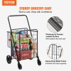 VEVOR Folding Shopping Cart, Jumbo Grocery Cart with Double Baskets, 360¬∞ Swivel Wheels, Heavy Duty Utility Cart