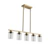 Modern Industrial 5-Light Chandelier with Clear Glass Shades, Golden Metal Frame Hanging Ceiling Light Fixture for Dining Room, Kitchen Island