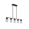 Modern Industrial 5-Light Chandelier with Clear Glass Shades, Matte Black Metal Frame Hanging Ceiling Light Fixture for Dining Room, Kitchen Island