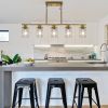 Modern Industrial 5-Light Chandelier with Clear Glass Shades, Golden Metal Frame Hanging Ceiling Light Fixture for Dining Room, Kitchen Island