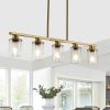 Modern Industrial 5-Light Chandelier with Clear Glass Shades, Golden Metal Frame Hanging Ceiling Light Fixture for Dining Room, Kitchen Island