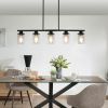 Modern Industrial 5-Light Chandelier with Clear Glass Shades, Matte Black Metal Frame Hanging Ceiling Light Fixture for Dining Room, Kitchen Island