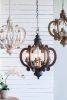 French Country Wood Chandelier, 6-Light Farmhouse Pendant Light Fixture with 28" Adjustable Chain for Kitchen Foyer Hallway, Bulb Not Included