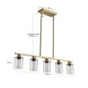 Modern Industrial 5-Light Chandelier with Clear Glass Shades, Golden Metal Frame Hanging Ceiling Light Fixture for Dining Room, Kitchen Island