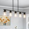 Modern Industrial 5-Light Chandelier with Clear Glass Shades, Matte Black Metal Frame Hanging Ceiling Light Fixture for Dining Room, Kitchen Island