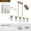 Modern Industrial 5-Light Chandelier with Clear Glass Shades, Golden Metal Frame Hanging Ceiling Light Fixture for Dining Room, Kitchen Island