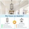 8-Light Lantern Tired Farmhouse Ceiling Hanging Light Black Chandelier Metal Modern Pendant Light Fixtures for Kitchen Island Dining Room Living Room