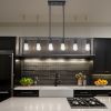 6 Light Rectangle Chandelier Contemporary Farmhouse Linear Pendant Lighting Black Industrial Vintage Kitchen Island Metal Cage Ceiling Light Fixture