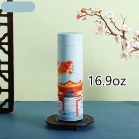 1pc Chinese Style Warm Cup Water Cup; 304 Stainless Steel Water Cup; Vacuum Cup; Chinese Style Cartoon Animal Crane Fish Lion 16.9oz (Color: Fish)