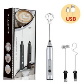 Milk Frothers Electric Wireless Handheld Blender With USB Electrical Mini Coffee Maker Whisk Mixer For Coffee Cappuccino Cream (Color: Silvery)