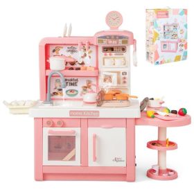 Kids Play Kitchen Toy with Stove Sink Oven with Light and Sound (Color: Pink)