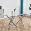 Large modern minimalist rectangular glass dining table, suitable for 6-8 people, equipped with 0.39 "tempered glass tabletop and metal legs