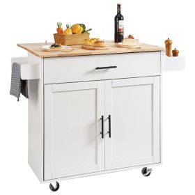 VEVOR Kitchen Island Cart with Solid Wood Top, 35.4" Width Mobile Carts with Storage Cabinet, Rolling Kitchen Table with Spice Rack, Towel Rack (Number of Drawers: 1)