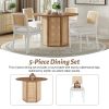 5-Piece Rattan Round Dining Table Set, Wood Table with Hexagonal Base and Upholstered Chairs for Dining Room, Kitchen,Indoor Use