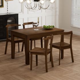 Farmhouse 65" 5-Piece Extendable Dining Table Set with Wheels Kitchen Table Set with 17.7" Pull-out Side Table and Dining Chairs for Small Places (Material: Solid Wood, Color: BROWN)