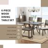 6-Piece Wood Dining Table Set with Storage Shelf and Curved Legs, Kitchen Table Set with Bench and 4 Removable Cushions Dining Chairs