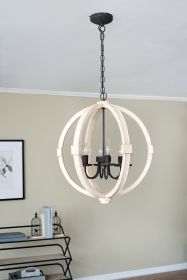 6 - Light Wood Chandelier, Hanging Light Fixture with Adjustable Chain for Kitchen Dining Room Foyer Entryway, Bulb Not Included (Color: as Pic)