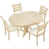 5-Piece Farmhouse Round Pedestal Extending Dining Table Set Extendable Kitchen Table Set with 15.8" Removable Leaf and Ladder Back Dining Chairs for S