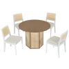 5-Piece Rattan Round Dining Table Set, Wood Table with Hexagonal Base and Upholstered Chairs for Dining Room, Kitchen,Indoor Use