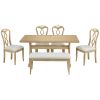 Retro 6-Piece Trestle Dining Table Set with Upholstered Dining Chairs and Dining Bench, Smooth Dining Backs for Dining Room, Living Room, Kitchen