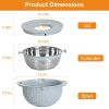 Multifunctional Mixing Bowl with Lid Set 3 Replaceable Graters Food Strainer and Colander Fruit Vegetable Washing Basket Stainless Steel