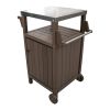 HDPE Barbecue/Grill Side Table Trolley;  Outdoor Prep Dining Table Serving Cart with 304 Stainless Steel Top;  Outdoor Kitchen Storage Island for Gard